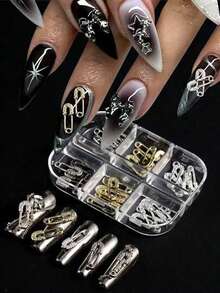 6 grile aliaj Pin unghii arta farmecele decorațiuni 3D lux argintiu auriu Pin în formă de bijuterii DIY manichiură modele consumabile