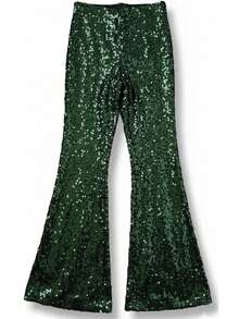 Pantalón de lentejuelas, corte acampanado. Sexy pantalon para fiestas o todo tipo de reuniones. - Verde - Ver 4