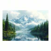 [2D Flat Canvas Wall Art] Funny Canvas Wall Art, 1Pc Framed Ready To Hang 2D Flat Blue Mountain Landscape Canvas Wall Art, Realistic Nature Decorative Painting, Posters For Living Room Bedroom Office, Tranquil Home Decor Aesthetic, Perfect For Nature Enthusiasts & Calming Interiors, Adds A  Touch To Any Space  Canvas Wrapped Inner Frame - 霧霾藍 - 查看 5