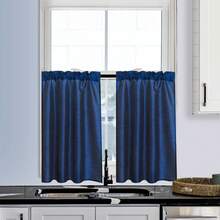 2 Panels Rod Pocket Faux Silk Semi-Sheer Curtains For Living Room Bedroom - Màu xanh nước biển - Xem 8