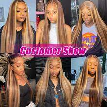 Bone Straight Lace Front Wigs Human Blended Hair 13x4 HD Transparent Lace Front For Women Glueless 4/27 Honey Blonde Brazilian Virgin Hair Lace Frontal Wig 200% Density Pre Plucked With Baby Hair Hairline - S4/27 - View 9