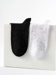 1双男女通用休闲袜，黑白星空波点设计，简约时尚，百搭舒适，适合商务、休闲、运动、秋冬季节，及小腿肚长度，情侣完美礼物 - 黑與白 - 查看 8