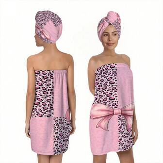 1/2pcs Valentine's Day, Couples And Wedding Ceremony Pink Bow Bathrobe, Sweet Girly Style, Bath Towel, Beauty SPA Towel. The Bathrobe Is In The Shape Of A Strapless Dress, With A Soft And Comfortable Bathrobe. The Front Of The Dress Is Decorated With A 3D Pink Bow, With An Overall Pink And Eye-Catching Tone. Towel And Hair Dryer Cap Set - Cute Pink Ultra-Fine Fiber Bath Towel, Adjustable Strap - Quick-Drying, Suitable For Spa, Dorm, Beach And Other Occasions, A Great Gift For Her.