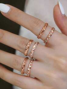 1 chiếc nhẫn kim cương, kim cương được đính trên lưới kim cương, trang sức bạc 925, nhẫn đơn thanh lịch và thời trang, trang sức tinh tế, phù hợp cho nữ, quà tặng sinh nhật, tiệc tùng theo phong cách cổ điển. - Hoa hồng vàng - Xem 5