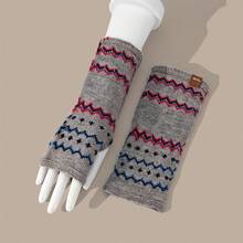 1 Pair Of Women's Half-Finger Gloves - Colorful Striped Design, Elastic And Warm Winter Gloves, Suitable Outdoor Activities, Finger Visible, Fashionable Cold Weather Accessories, Soft Texture - Xám - Xem 12