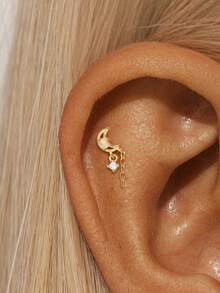 1pc 925 Sterling Silver Flat Back Stud Earrings For Women Hypoallergenic Tragus Helix Cartilage 18K Gold Plated Conch Nose Earring Helix Tragus Piercing Jewelry - Gold - View 3