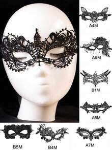 6英寸奢华双层薄纱蕾丝面具 - 可调节松紧带（银色/黑色，带水晶）| 成人化妆舞会面具 - 完美适用于万圣节、狂欢节和威尼斯主题派对，可爱，女士礼物，圣诞礼物，万圣节服装（女士） - 黑色 - 查看 3