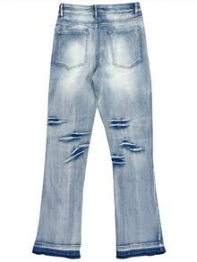 Men's Skinny Fit Distressed Stretch Denim Jeans, Flared Leg Frayed Hem Jeans, Cotton Fabric Side Pockets, Casual Versatile - Baby Blue - View 4