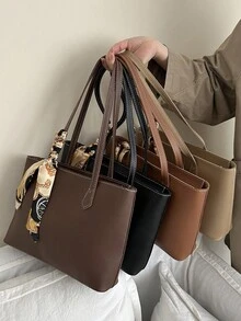 复古女士腋下包，大容量单肩包，新款时尚个性ins风手提包，带围巾 - 彩色 - 查看 8