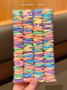 300pcs/Pack Colorful Thick Elastic Hair Ties, Basic Korean Style Durable Hair Accessories - Multicolor - View 2