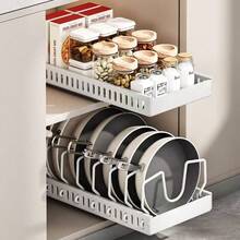 Stozle 1/2pcs Pull-Out Pot Cover Storage Rack, Heavy-Duty Load-Bearing Design, No Drilling Installation, Kitchen Countertop Organizer, Multifunctional Countertop Pot Cover Rack, Enhances Kitchen Style, Adapts To Various Pot Covers, Frying Pans, Baking Pans, Cutting Boards, Installed Kitchen Organizer, Metal Material Durable, Moisture-Proof, Adjustable Spacing, Space Saving Storage Solution, Easy Installation - Đen - 2 gói - Xem 6