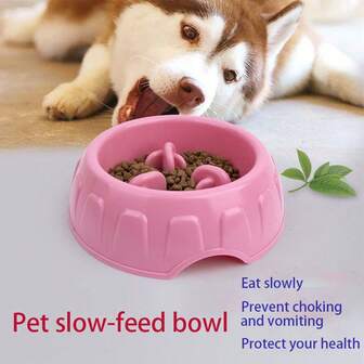 Pet Slow-Feed Bowl - Suitable For Cats And Dogs. Made Of ABS Material. Prevents Choking And Spillage.