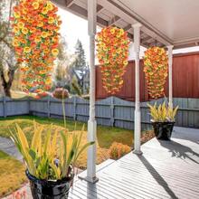 4 Pieces Of Artificial Spring Wedding Hanging Flowers, Spring And Autumn Artificial Flowers, Plastic Decorative Flowers, Garden, Wedding Decoration, Very Suitable For Weddings And Other - Màu cam vàng pha trộn - Xem 5