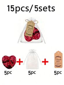 15pcs/Set Wedding Favours Transparent Organza Bags + Heart-Shaped Pink Folding Mirror + Thank You Card Wedding Celebrations, Parties, Birthdays, Christenings, Anniversary Gifts Gift Bag Set - Multicolor - View 3