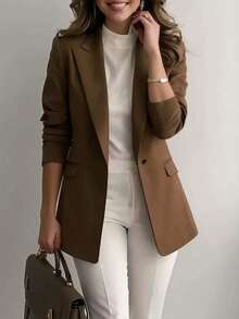 ​Women's Casual Office Solid Color Notch Lapel Blazer Long Sleeve Button Pocket Jacket Fall Winter​