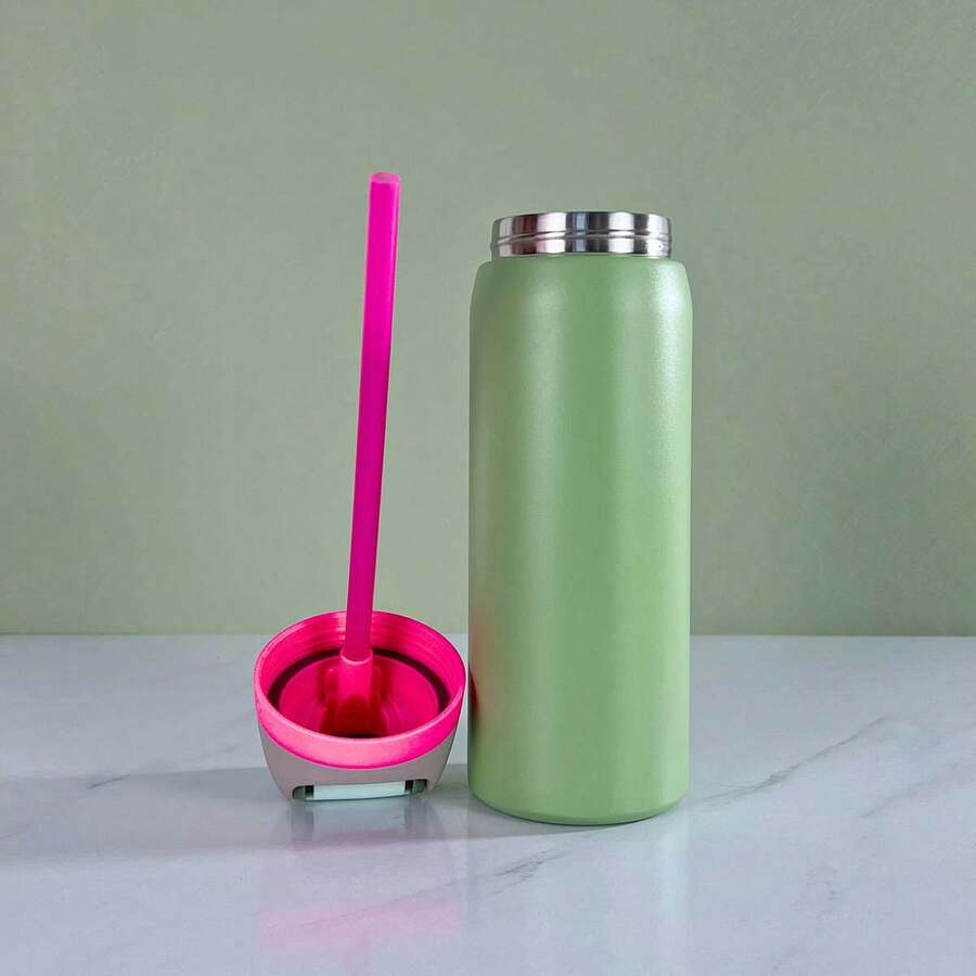 Water Bottle 32oz,Multiple Colors Are Available,With Straw,Heat Preservation Time More Than 24 Hours, Cold And Hot Water Can Be Insulated, Can Make Coffee, Frozen Drinks, Beautiful Appearance, Exquisite Workmanship, Suitable For Camping, Work, Indoor Use. - Green-32oz - 查看 1