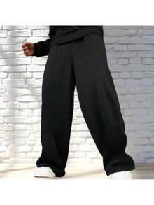 Men's Plain Baggy Sweatpants, Streetwear Style, Comfortable, Premium Style, Loose Fit, Casual, Modern And Soft. - màu đen - Xem 3