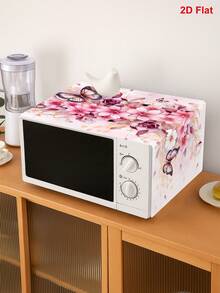 1pc Butterfly & Floral Pattern Microwave Oven Dust Cover, Modern Kitchen Decor, Microwave Oven Accessory Protective Hanging Bag, Washer And Refrigerator Dust Cover, Durable Kitchen Cover, Table Runner, Banner Or Fireplace Cover