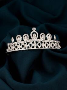 Nuevo estilo coreano Corona de novia con cristales, accesorios para vestido de novia, tiara de aleación para fiesta de cumpleaños de princesa, accesorios para el cabello, coronas, corona de disfraz - Plateado - Ver 8