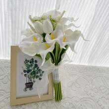 باقات زهور الكلا ليلي للعروس والوصيفات، باقات زهور للعروس للاحتفال بالزفاف في الكنيسة، ديكور لحفلات الزفاف والذكرى السنوية والحمام، إكسسوارات للتصوير في عيد الحب - أبيض ج - مشاهدة 16