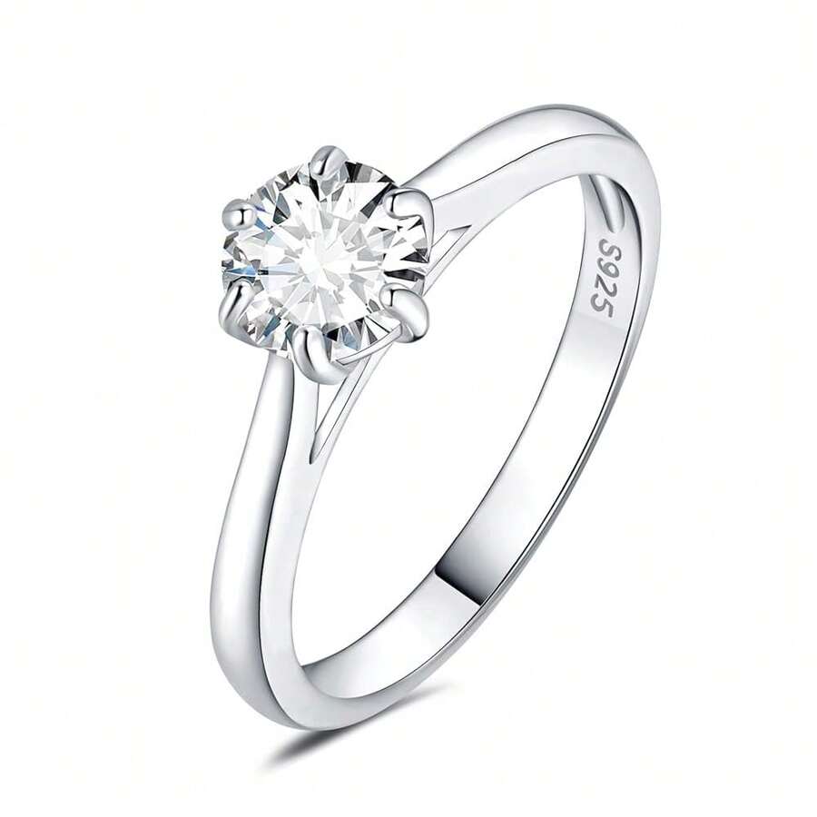 JewelryPalace Classic 0.5-2ct Round Cut Moissanite Solitaire Engagement Rings For Women, 14K White Yellow Rose Gold Plated 925 Sterling Silver Promise Ring, Simulated Diamond Anniversary Rings D-F VVS,SterlingSilver95 - 95%純銀 - 查看 1