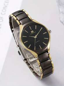 4 件时尚百搭休闲圆形情侣手表，简约钢表带石英表，搭配珠宝心形吊坠项链组合套装，情侣套装，适合婚礼、派对、节日、返校季、圣诞节和日常穿着，是送给情侣的最佳礼物套装。