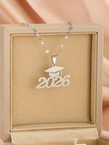 2026 Graduation Cap Necklace, Stainless Steel Material, Gold Sandblasted Finish, Suitable For Male And Female Graduates, Friends, Graduation Gift, Back To School Accessory - Multicolor - View 2