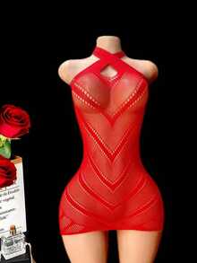 4 piezas Vestido de mujer con diseño hueco, lencería sexy de red para noche romántica