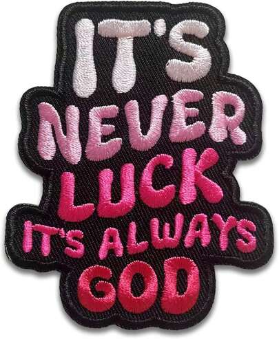Parche para planchar/coser - Nunca es suerte, siempre es Dios, parche bordado aplicable para ropa, mochilas, sombreros, chaquetas, pantalones, camisas (rosa)