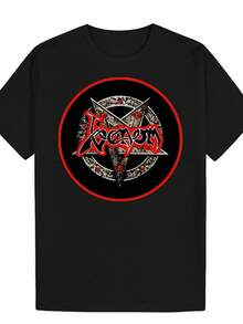 Men's Casual Summer T-Shirt, Black, With Red And White Graphic Lettering Print, Keratin Design, Short Sleeves, Crew Neck, Polyester Blend, Ideal For Casual Wear, Everyday Wear. Bold Graphic T-Shirt. Comfortable Fit. - 黑色 - 查看 1
