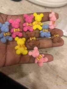 20片/5片装玫瑰花瓣树脂迷你熊装饰品，情人节迷你熊节日礼物装饰配件，扁平卡通剪贴簿装饰，DIY工艺品，手机壳钥匙扣配件，珠宝制作，蝴蝶结装饰，工艺品 - 彩色 - 查看 3