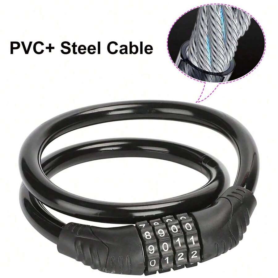 Bike Locks Cable,Anti Theft Bicycle Lock Chain,4 Digit Security Resettable Bike Combination Lock Self Coiling Combination Cable Combo Bike Locks Without Mounting Bracket,2 Feetx1/2 Inch (Black)