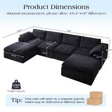 166 Inch Oversized Cloud Couch Sectional, Modern No-Assembly Modular Sofa With 83.5 Inch Deep Chaise, Spacious Cloud-Style Sectional For Living Room, Black - 黑色 - 查看 4