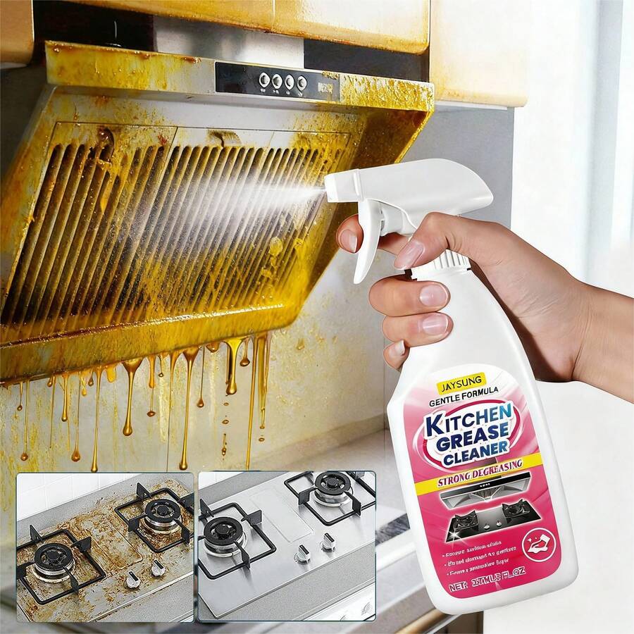 JAYSUING Powerful Degreasing Kitchen Cleaner Spray Removes Burnt-On Grease From Stovetop, Range Hood, And Cooktop - Fast Action, Easy Rinse, Multipurpose - Pink - View 1