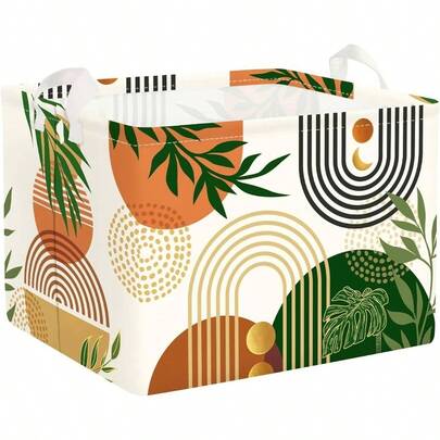Boho Geometric Storage Basket Laundry Hamper Leaf Box Collapsible Clothes Organizer Nursery Bin Bedroom, Arched Door, 40 * 30 * 30