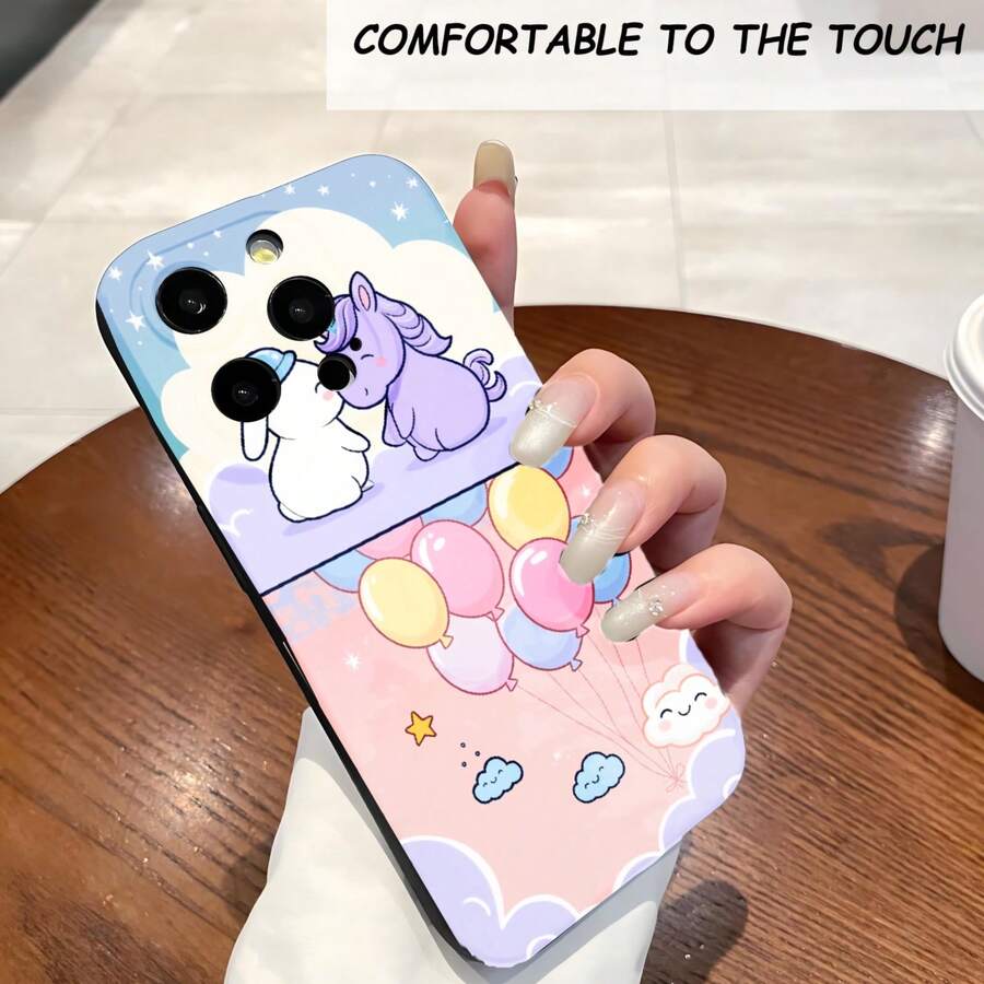 1PC Phone Case , Unicorn Balloons Clouds Stars Sky , Stylish Phone Case, Phone Decoration, All-around Lens Protection, Creative Small Gift, Funny Gift for Boys and Girls - Negro - Ver 1