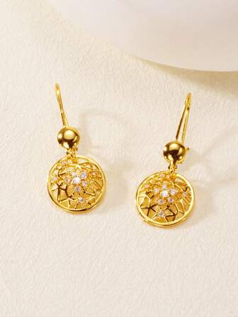 2 piezas de pendientes de mujer con incrustaciones de cristales de imitación redondos, chapados en oro genuino de 24k, regalo de Eid, regalo de Ramadán, regalo para novia/amiga, adecuado para uso diario