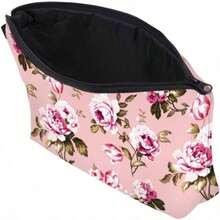 - Bolsa de maquillaje de viaje, bolsa pequea, regalo para mujeres, Corazn dorado cepillado, Casual - Flores de rubor rosa - Ver 4