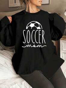 1Pc Women's Soccer Mom Graphic Sweatshirt - Black Crewneck Pullover With Soccer Ball Design, Casual S Mom Apparel Gift For Soccer Games & Practice - Machine Washable Casual Attire, Game Day Outfit, Y Design, Easy Care Clothing, Fan Gear Women's Minimalist Regular Fit Long Sleeve Sweatshirt - Casual Daily Outfits Top - 黑色 - 查看 12