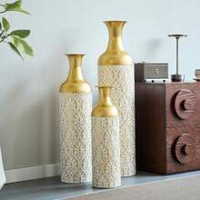 White Gold Floor Vase Large -83/65/50cm High Metal Floor Vase Set 3 Retro Floor Vases Pampas Branch High Decorative Vases Floor Living Room Bedroom