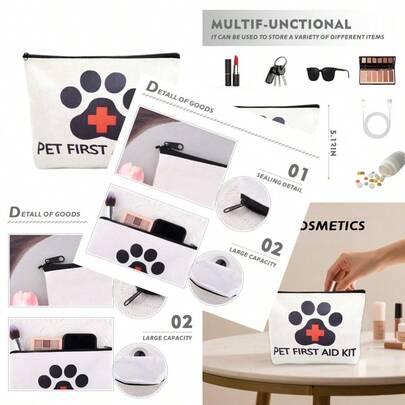 Bolsa de primeros auxilios vacía para mascotas, bolsa de maquillaje para propietarios de perros y cachorros, bolsa médica de viaje para pastillas y medicamentos, bolsa de lona de primeros auxilios, bolsa de emergencia para kit médico de aventura para viajeros y personas con perros, bolsa de almacenamiento de artículos de tocador