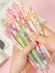 0.5mm Automatic Pencil With Rubber No Refill Cute Style Writing Tool For Students Children School Office Teaching Writing Tool (Random Style) Back-To-School Season Starting School Season - Multicolor - View 9