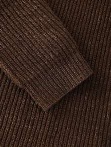 Men's Casual Solid Color Stand Collar Long Sleeve Sweater, Versatile For Autumn/Winter - Brown - View 5