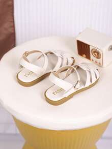 1双儿童流苏PU休闲时尚凉鞋，适合夏季穿着 - 米色 - 查看 6