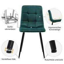 117cm Dining Table With 4 Chairs Set, Rectangular Dining Table, Modern Kitchen Table Set, Dark Green Velvet Dining Chair, Gold Table Legs - Green - View 6