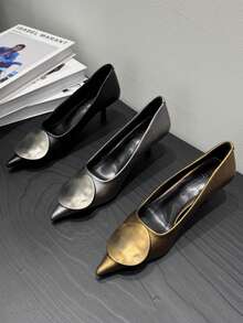 2025 New 5CM Low Heel Shoes, Metal Disc Pointed Toe Thin Heel Pumps, Women's Comfortable Commuting Shoes,Stiletto Heels - Silver - View 8