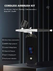 1pc Rechargeable 1000mAh Mini Air Compressor Kit Air Brush Spray Gun For Face Beauty Nano Fog Mist Sprayer Professional Airbrush Kit, Dual-Action Spray Gun For Makeup, Nail Art, Model Painting & Cake Decorating
