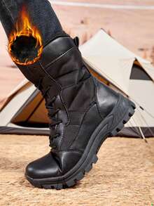 New High-Top Breathable Warm Lining Men's Outdoor Work Boots, Trainning Boots, Suitable For All Seasons, - الأسود - مشاهدة 13