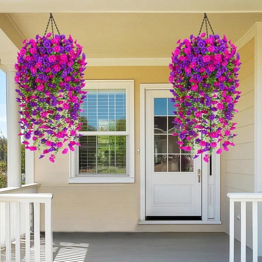 4 Pieces Of Artificial Spring Wedding Hanging Flowers, Spring And Autumn Artificial Flowers, Plastic Decorative Flowers, Garden, Wedding Decoration, Very Suitable For Weddings And Other - Mixed Purple Fuchsia - View 1