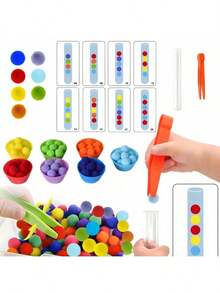 1 Set Pom Pom Sorting Tubes Color Matching Toys, Children Colorful Plush Ball Card Pairing Educational Toys, Color Recognition, Focus, Fine Motor Skills Development - Multicolor - View 3